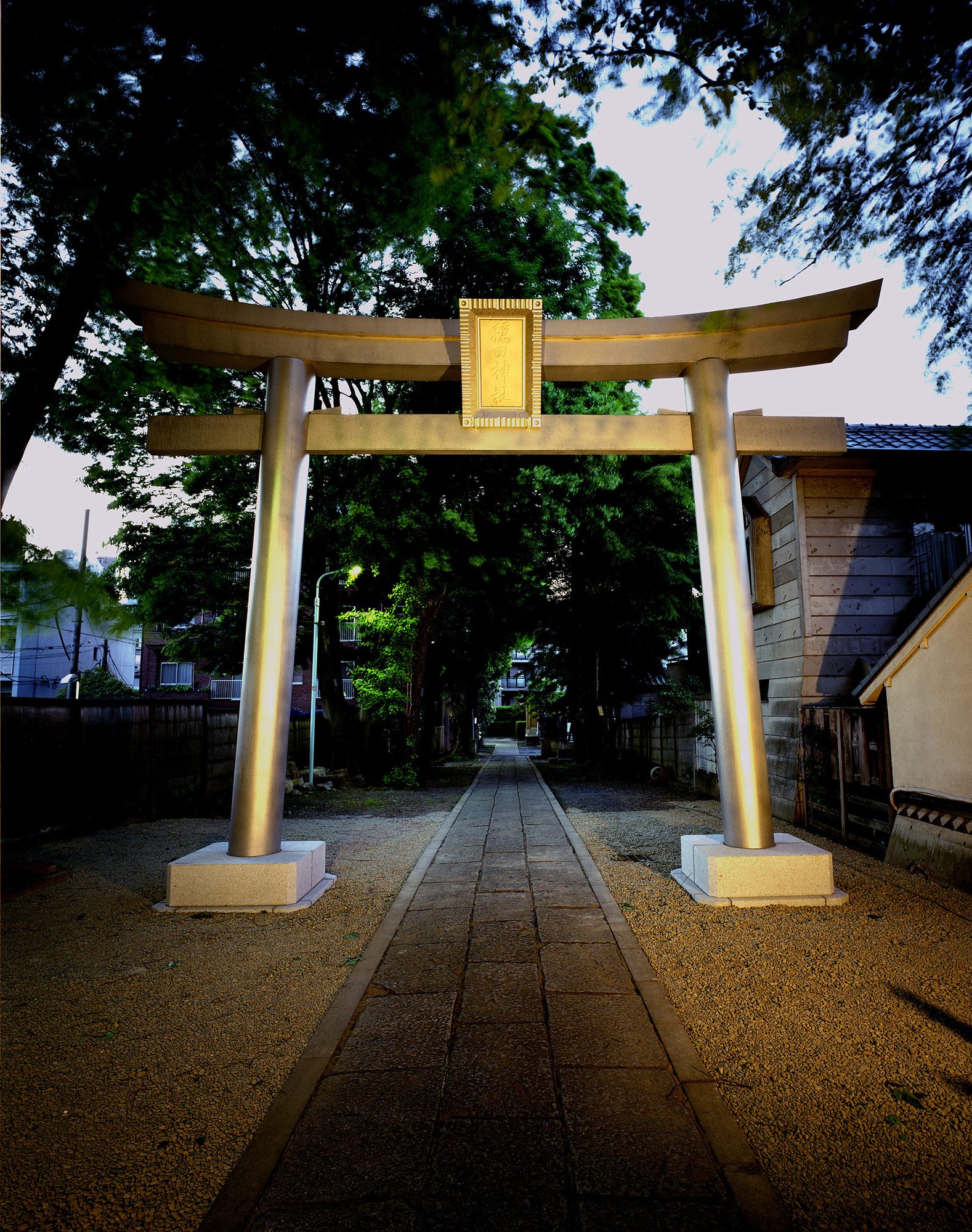 穏田神社 鳥居 夜景